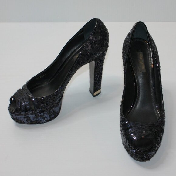 Louis Vuitton Navy Blue Sequin Peep Toe Pumps Shoes in size EU 39.5 / US 9.5 - Picture 3 of 10